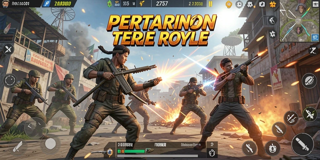 Tangkapan layar utama dari gameplay Battle Royale yang seru.