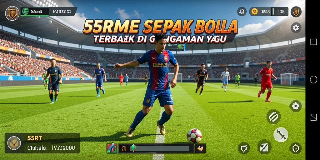 Tampilan gameplay seru dari 55RT di lapangan sepak bola.