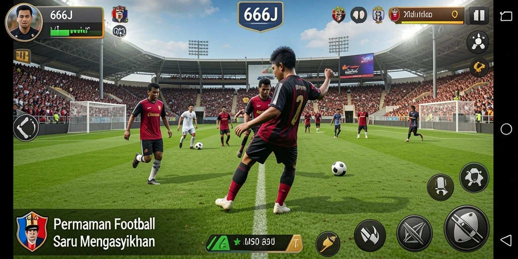 Tampilan utama gameplay 666J dengan pertandingan sepak bola yang seru.