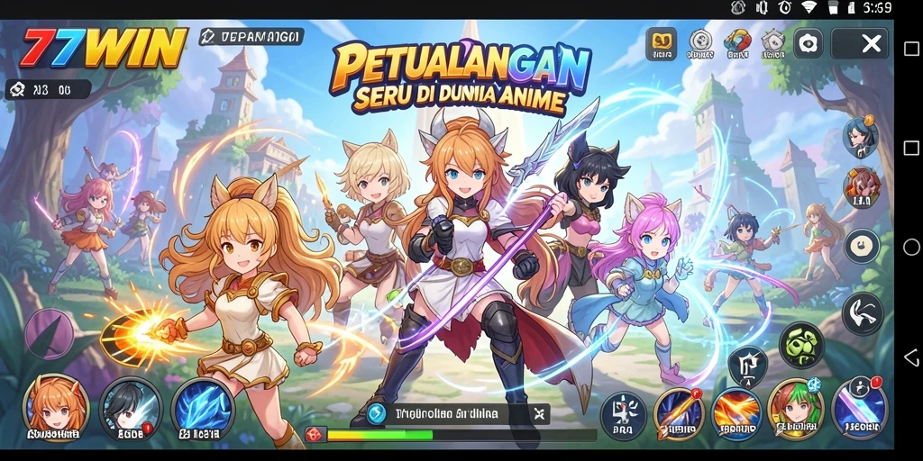 Screenshot gameplay 77WIN yang menampilkan pertarungan seru ala Anime.
