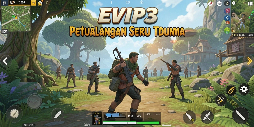 Screenshot gameplay EVIP3 yang menampilkan petualangan di dunia terbuka.
