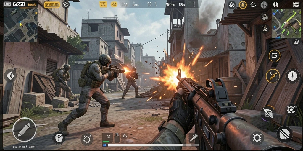 Screenshot gameplay G668 menampilkan aksi tembak-menembak yang mendebarkan.
