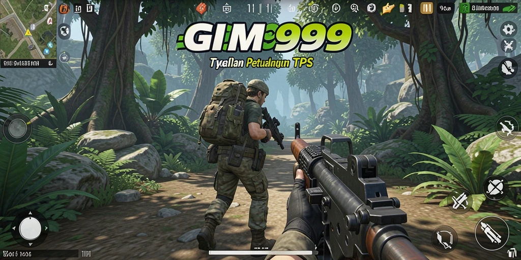 Screenshot utama GIM999 menampilkan aksi intens permainan TPS.