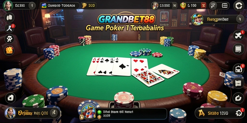 Screenshot gameplay utama GRANDBET88 menampilkan aksi seru poker.