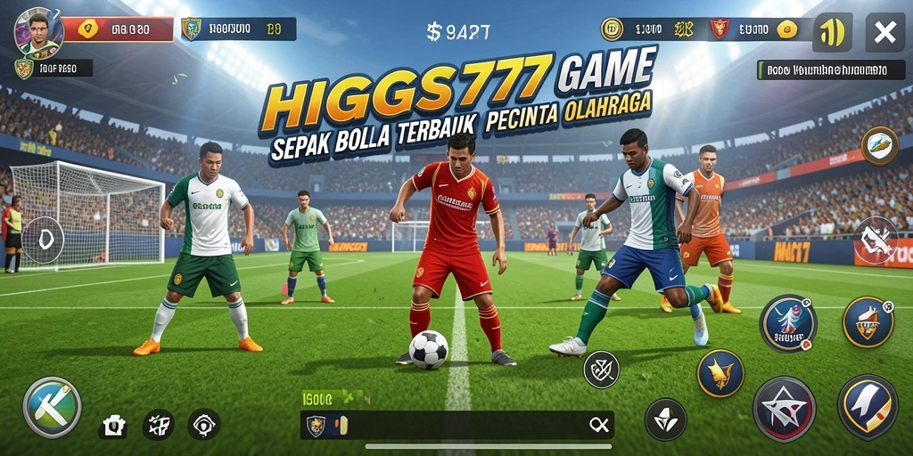 Screenshot menampilkan aksi menarik dalam HIGGS777 dengan gameplay sepak bola.