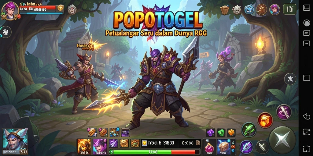 Screenshot utama dari gameplay <strong>POPOTOGEL</strong> yang menampilkan petualangan RPG yang mendebarkan.