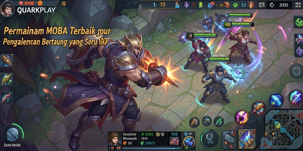Tangkapan layar menunjukkan pertarungan seru dalam game MOBA QUARKPLAY.