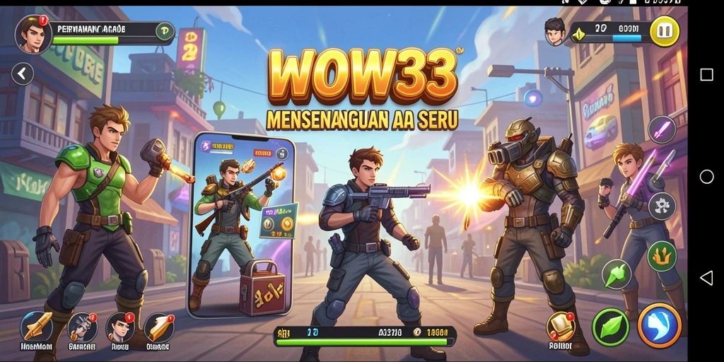 Screenshot utama WOW33 yang menampilkan gameplay Arcade yang seru.
